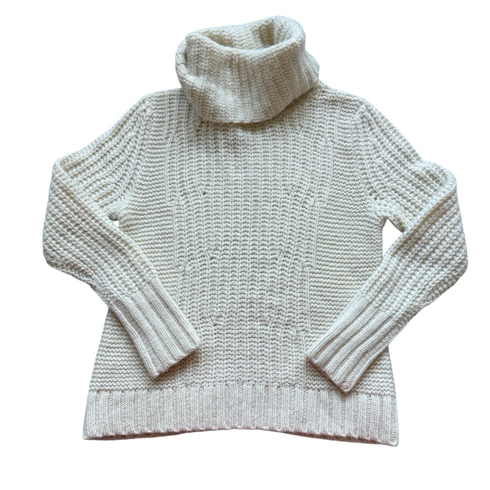 Banana Republic Italian Yarn Chunky Fisherman Knit Turtleneck Sweater Ivory S